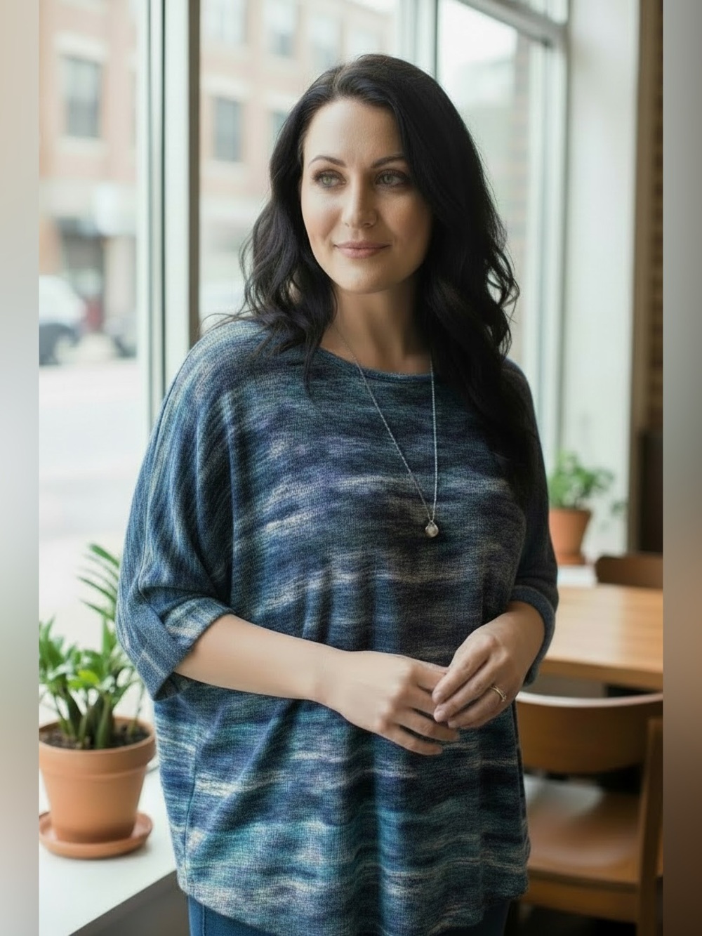 Weavers Blue Marled Knit Top